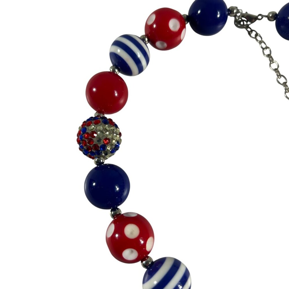Patriotic Popsicle Beaded Rhinestones Necklace Fourth of July Chunky Colorful - Picture 5 of 7